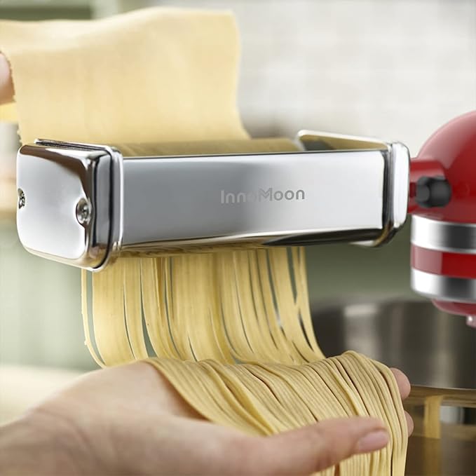 Pasta Maker Attachment for KitchenAid Stand Mixers, Stainless Steel for Kitchen aid Pasta Attachment Includes Pasta Sheet Roller, Spaghetti & Fettuccine, Dough Scraper Pasta Attachment by InnoMoon
