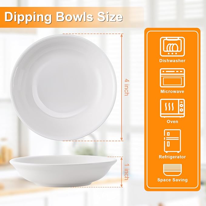 Eisinly 6 Pack Dip Bowls, 3 OZ Ceramic Soy Sauce Dish, White Dipping Sauce Bowls Small Dishes Serving for Tomato Sauce, Soy, BBQ Party Supplies