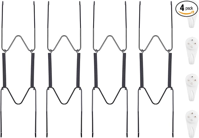 Bilillo 4 Pack Plate Hangers for The Wall, Suitable for 8''-10'' Decorative Plate,Invisible Heavy Duty Wire Plate Holder with Wall Hooks, Plate Hangers for Displaying Plates, Platter, Dish (Black)