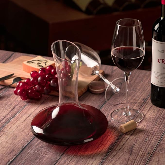 YouYah 100% Crystal Wine Decanter Set with Stand, Stopper, Brush and Beads - Red Wine Carafe - Hand-blown - Gift and Accessory