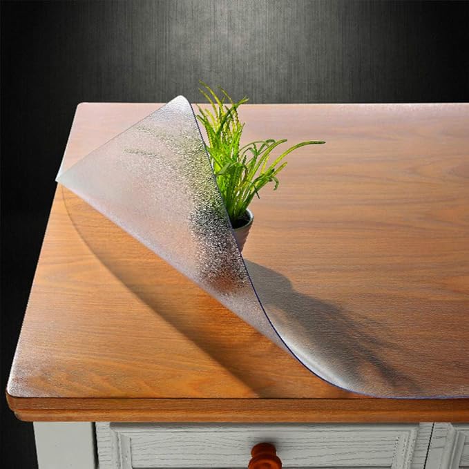 NECAUX Custom 35.4 x 59 Inch Frosted Table Cover Protector, 1.5mm Thick Plastic Waterproof Heavy Duty Desk Pad Non-Slip Tablecloth Protector for 5ft Coffee Table, Sofa Table, Media Stand, Countertop