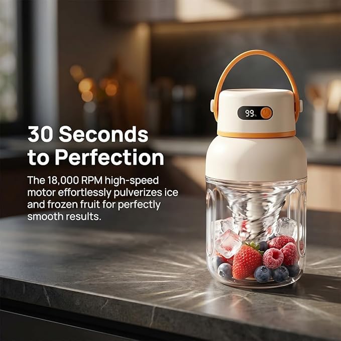 Portable Electric Juicer Cup with Zero Cord Hassle, 33oz Large Capacity Personal Blender with 18000RPM High Speed, USB-C Rechargeable Wireless Juicer Cup for Gym, Travel (800ML / 27OZ)