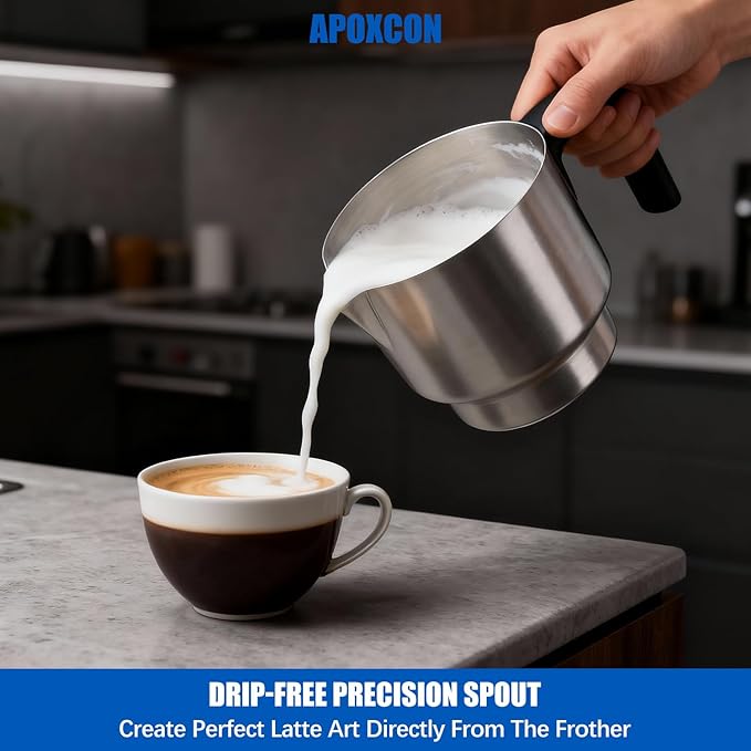 APOXCON Electric Milk Frother and Steamer, 4-in-1 Hot & Cold Foam Maker for Coffee 17oz Stainless Steel Frother Machine with LED Display Rotary Knob Milk Warmer Hot Chocolate Maker Dishwasher Safe