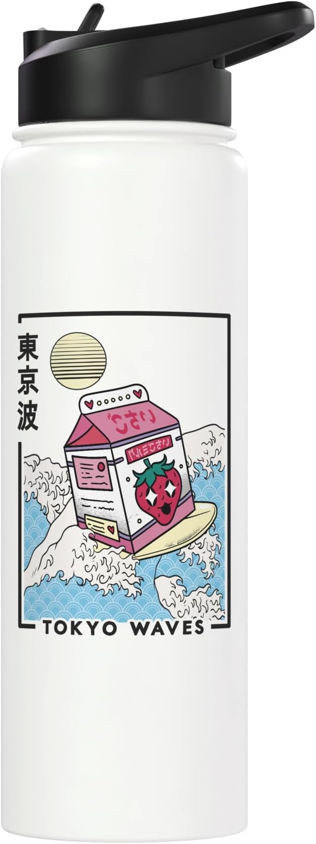 Strawberry Milk Carton Great Waves Anime Kawaii Aesthetic Stainless Steel Insulated Water Bottle