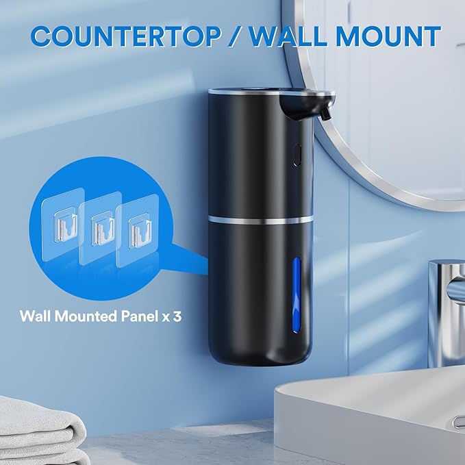 Automatic Liquid Soap Dispenser Touchless, Rechargeable Electric Dish ＆ Hand Soap Dispenser with Smart Digital Display, 6 Adjustable Level, Wall Mounted, 380ml IPX5 for Kitchen and Bathroom