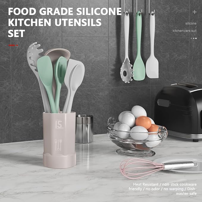 AOTHOD Silicone Cooking Utensils Set - 446°F Heat Resistant Silicone Kitchen Utensils,Spatula,Spoon, Kitchen Utensil Sets Gadgets Tools Set for Nonstick Cookware,Dishwasher Safe BPA FREE (Multicolor)