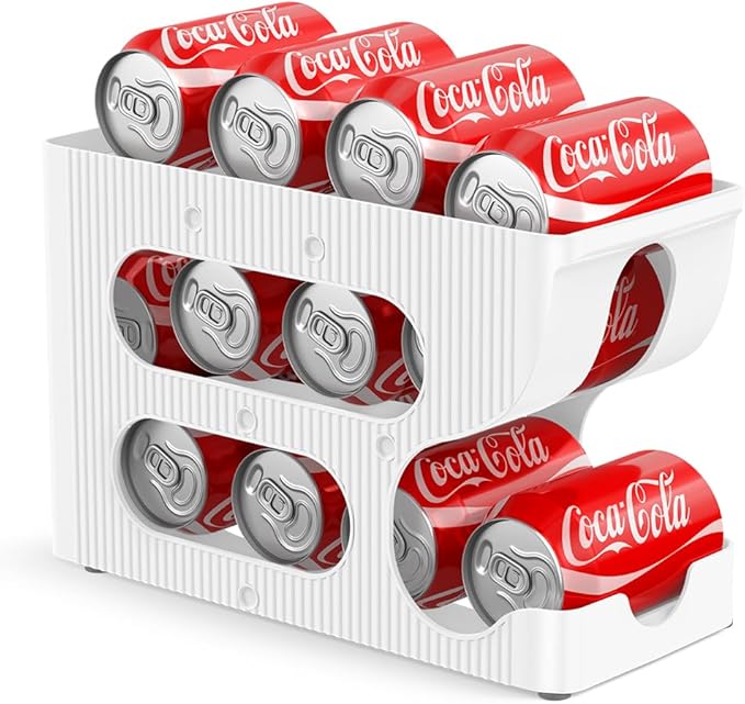 Sotfamily Soda Can Organizer for Pantry/Fridge, Automatic Rolling Pop Can Dispenser/Storage/Holder/Container for Refrigerator or 12" Deep Shelf, Space-Saving Drink Organizer for 12 Standard Cans