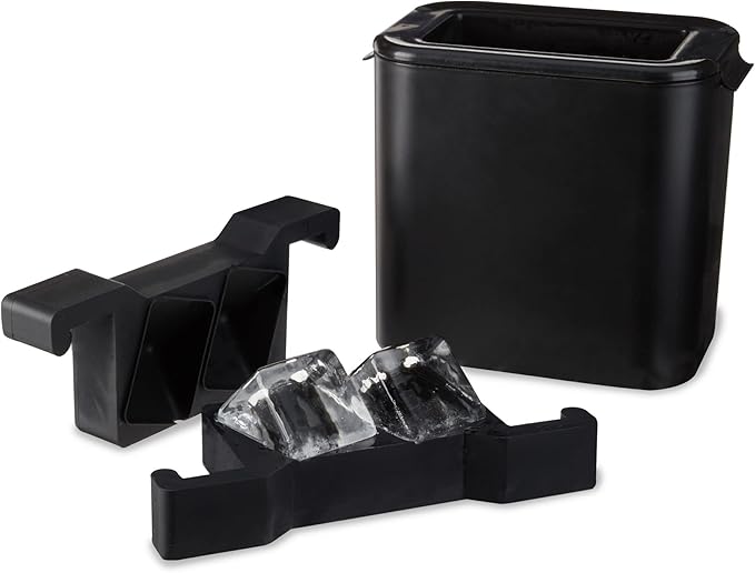 Viski Glacier Ice Maker, Ice Cube Mold for Whiskey on the Rocks, Old Fashioned & Craft Cocktail Drinks, Makes 2 Large Crystal Clear Cubes, Birthday Gifts for Men, Home Bar Accessories, Set of 1, Black