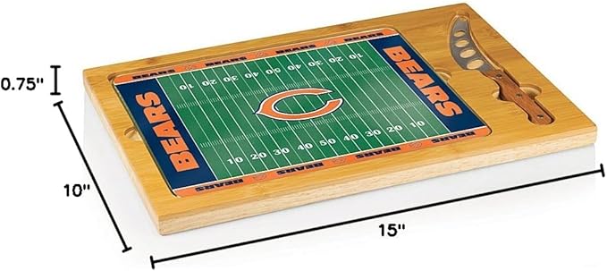 PICNIC TIME NFL Football Field Icon Glass Top Cutting Board & Knife Set, (Parawood & Bamboo)