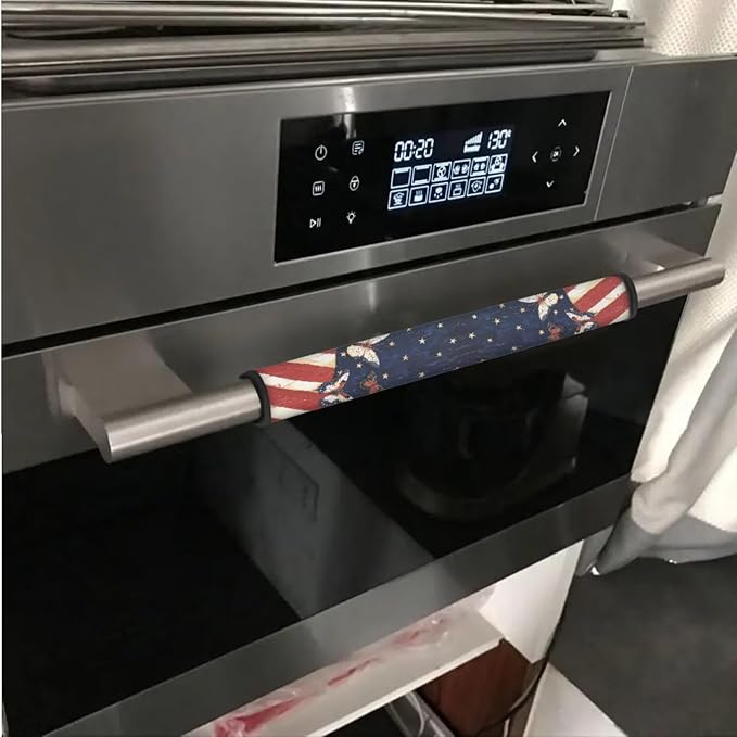 Fourth of July Decor Refrigerator Door Handle Covers Set of 6 Kitchen Electrical Appliances Handle Protector Anti-Slip Fridge Microwave Oven Decor Home Accessories, American Flag Butterfly