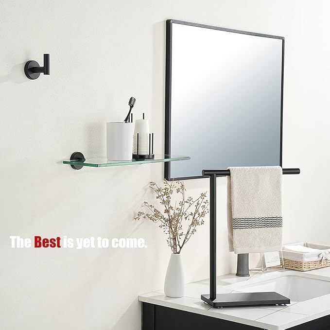 JQK Bathroom Glass Shelf Black, Tempered Glass Shower Storage 16 by 5 inches, 304 Stainless Steel Matte Black Wall Mount, TGS101L16-PB