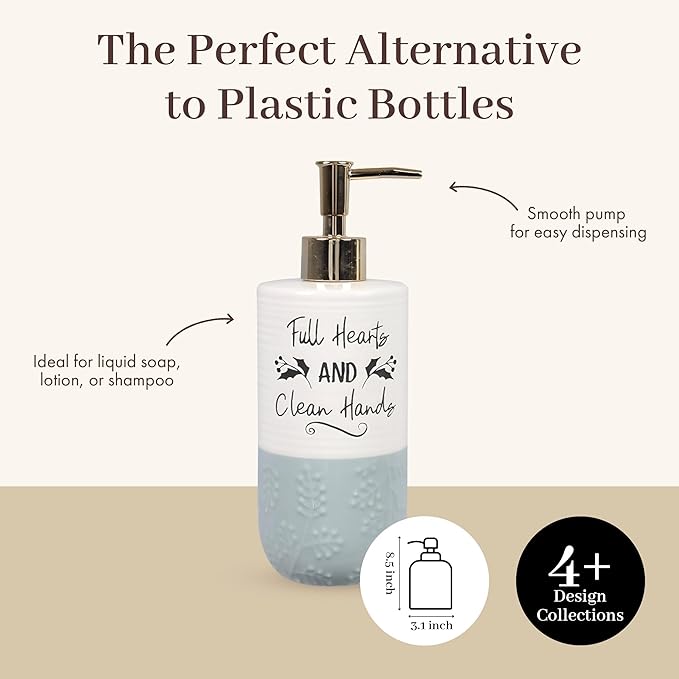 Young's Inc. Ceramic Soap Dispenser Pump, White Winter Lotion Pump Dispenser for Bathroom Decor Kitchen, Liquid Soap Lotion Pump Bottle