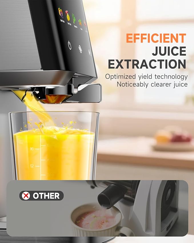 VCK Cold Press Juicer - Large 5.12" Feed Chute, Easy to Clean Slow Masticating for Nutrient Retention Quiet Motor -Silver