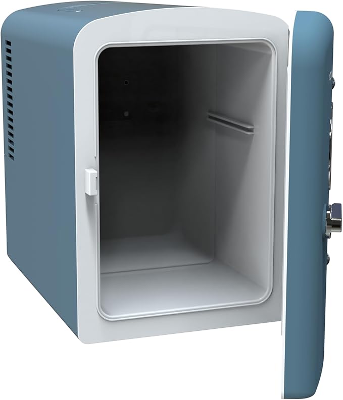 Frigidaire Retro 9-Can Mini Personal Fridge Portable Cooler for Car, Office, Bedroom, Dorm Room, or Cabin, 11.8" D x 7.1" W x 10.1" H, BLUE