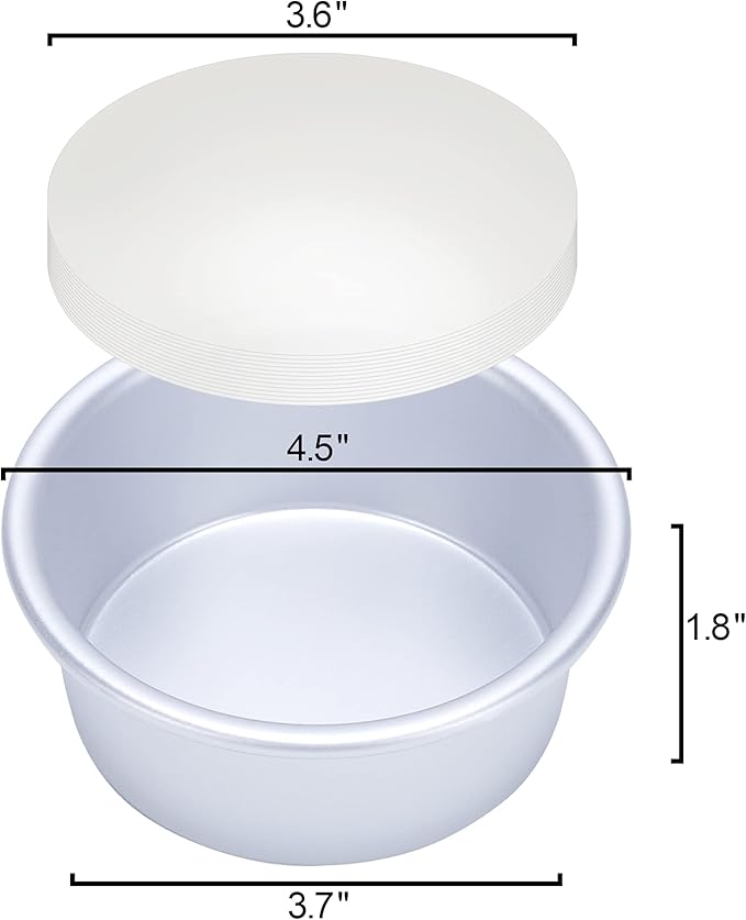 AWTBDP 4 Inch Cake Pan Set of 8, Anodized Aluminum Round Cake Pans with 100 Pcs Parchment Paper Tins Baking Pan for Cheese Cake, Pizza, Quiche, Non Toxic, Leakproof, Easy Pop Out