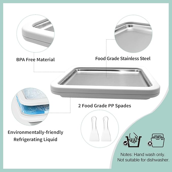 Instant Ice Cream Maker, Rolled Ice Cream Maker, Frozen Yoghurt Plate Instant Gelato Pan/Roll, Homemade DIY for Fun Parent-Child Activities Families White
