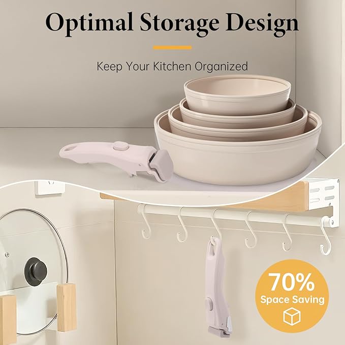 Removable Pot Handle, Universal Pan Handle, Replacement for Pots and Pans, Fits All Cookware, Includes Spoon Rest, Durable & Heat-Resistant, Cream White