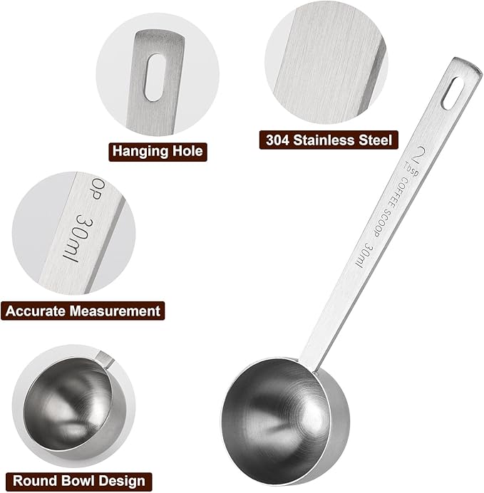 4Pcs Coffee Scoop - 2pcs 15ML and 2pcs 30ML Stainless Steel Tablespoon Measuring Spoon with Long Handle