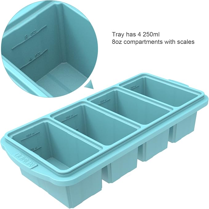 Silicone Freezing Tray with Lid, Large Ice Cube Tray Non-stick Soup Freezer Container with 4 Compartments for Storing and Freezing Soups, Broths, Sauces and Liquid Diets, Oven and Dishwasher Safe…