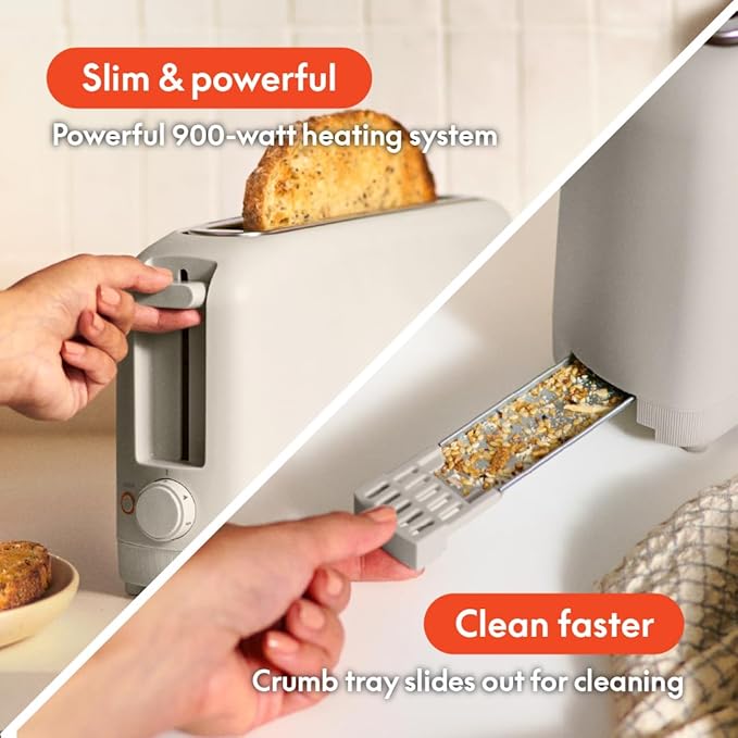 bella 2 Slice Slim Toaster,Fits-anywhere™ Kitchenware,6 Setting Shade Control with Reheat & Cancel Buttons,Fits sourdough,10” Long Slot,Anti Jam & Auto Shutoff,900 Watt,Oatmilk,(Pack of 6)