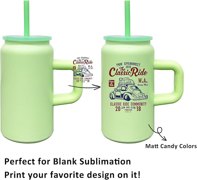 8 Pack 16 oz Sublimation Tumblers with Handle and Straw for Kids, Stainless Steel Sublimation Tumblers Bulk with Lids, Vacuum Insulated Iced Coffee Cups for DIY Craft Heat Press Print (Green,8 pack)