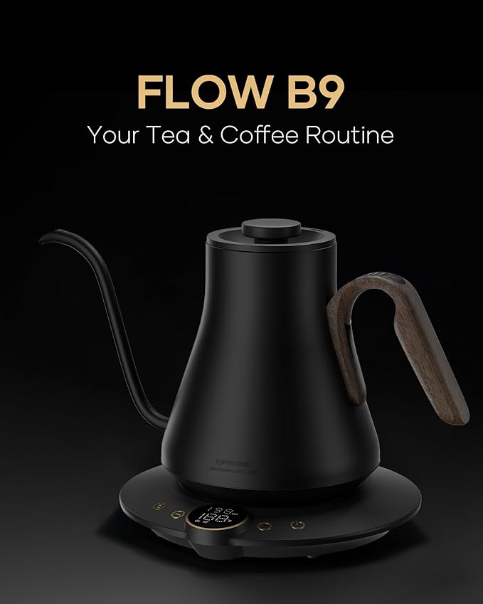 Cocinare Barista Collection Gooseneck Electric Kettle, ±1℉ Precise Temperature Control for Pour-Over Coffee & Tea, Quick Heating 1500W, Stainless Steel Interior, 0.9L (Goya Walnut)