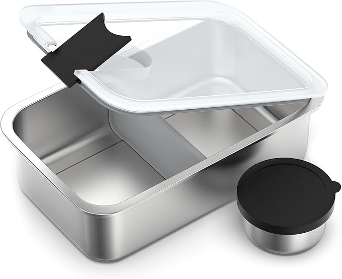 Bakpoco Stainless Steel Bento Lunch Box for Kids, 33oz Leak-Proof Lunch Box Containers, Microwave-Safe, with Adjustable Divider, Convenient Metal Lunchbox for School, Travel