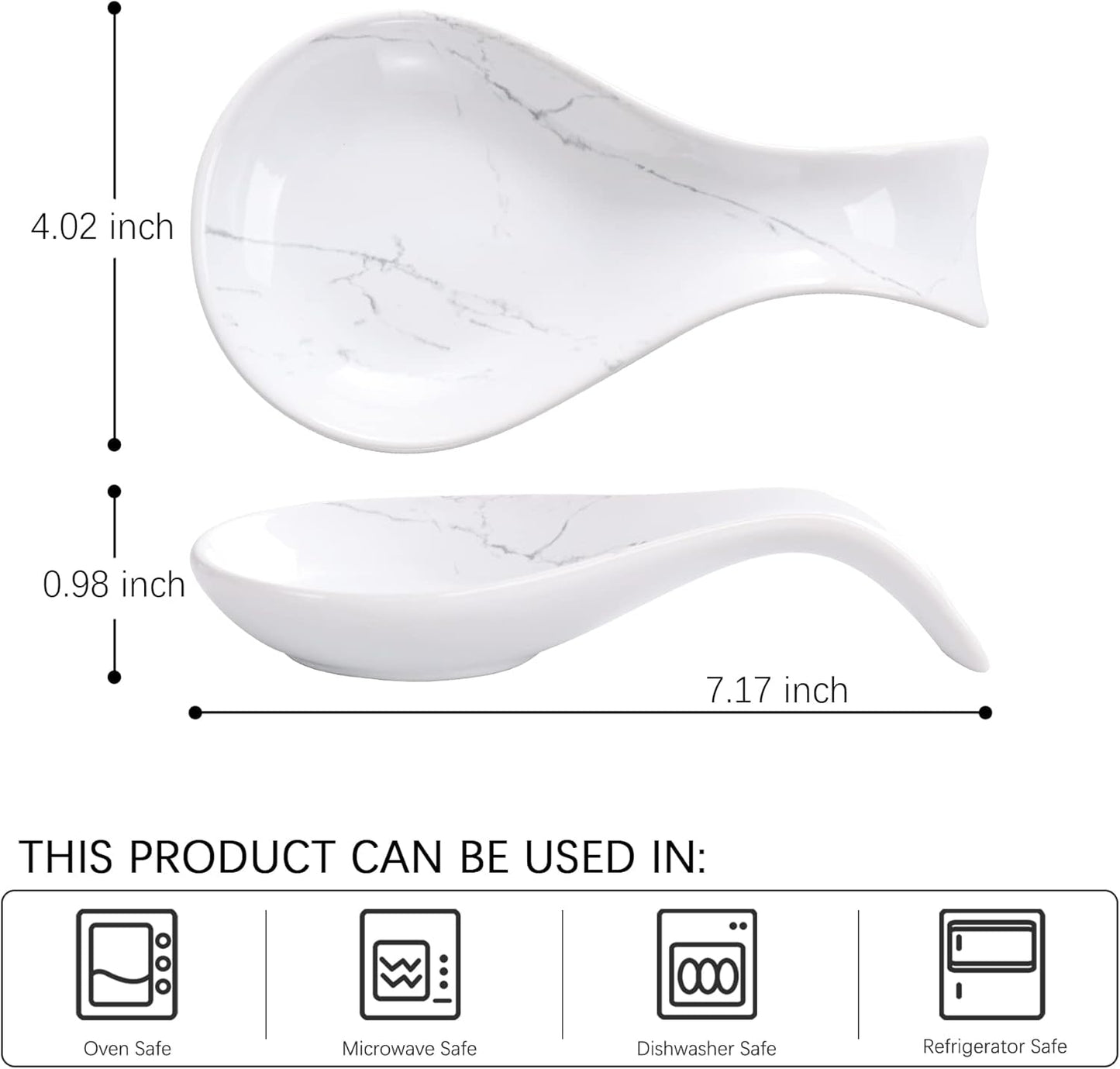Spoon Rest for Stove Top, Kitchen Spoon Holder, White Marble Spoon Rest for Counter, Ceramic Cooking Utensil Rest for Spatula, Ladle, ANTIS'S HOME