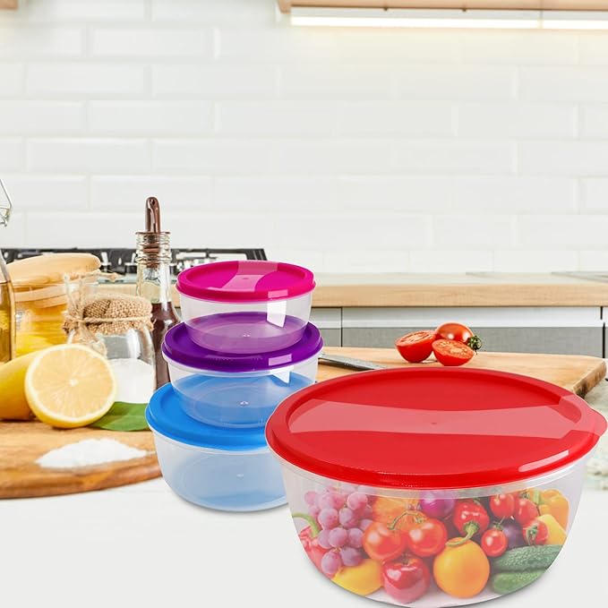 7Pcs Round Mixing Bowl Set Salad Bowl with Airtight Lids Plastic Nesting Mixing Bowl Set for Packing and Serving Christmas Salads Candies Cookies, Microwave Safe