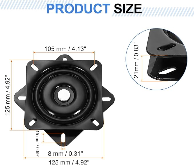 uxcell 2Pcs 5" Bar Stool Swivel Replacement, 360° Rotation Lazy Susan Turntable, Square Ball Bearing Seat Swivel Base Mount Plate for Recliner Chair or Table, Black (125x1.8mm)