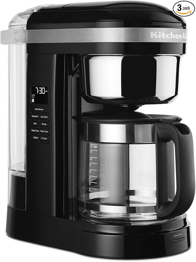 KitchenAid 12 Cup Drip Coffee Maker with Spiral Showerhead and Programmable Warming Plate - KCM1209, Onyx Black