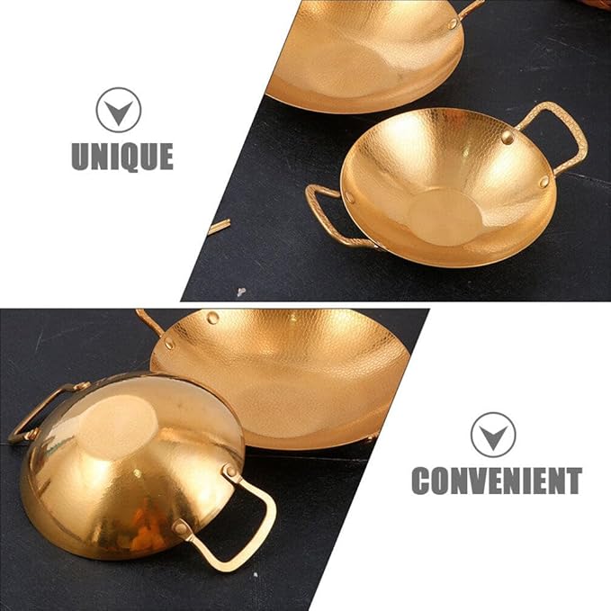 Kichvoe Stainless Steel Wok Pan,22cm Round Bottom Wok with Dual Handle Wok Frying Pan Wok Stir Fry Pan Non-stick Pan Skillet for Electric Induction Cooktops