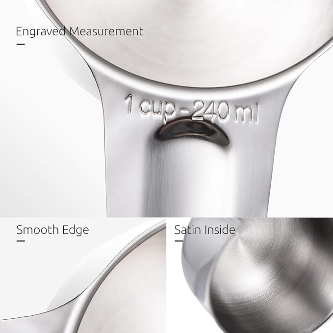 U-Taste 18/8 Stainless Steel Measuring Spoons Set of 8 and Measuring Cup Set of 7 for Dry and Liquid Ingredient with Engraved Measurement
