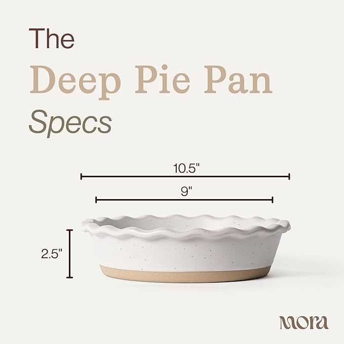 MORA Ceramic Pie Pan for Baking - 9 inch - Deep and Fluted Pie Dish for Old Fashion Apple Pie, Quiche, Pot Pies, Tart, etc - Modern Farmhouse Style Porcelain Ceramic Pie Plate - Oat