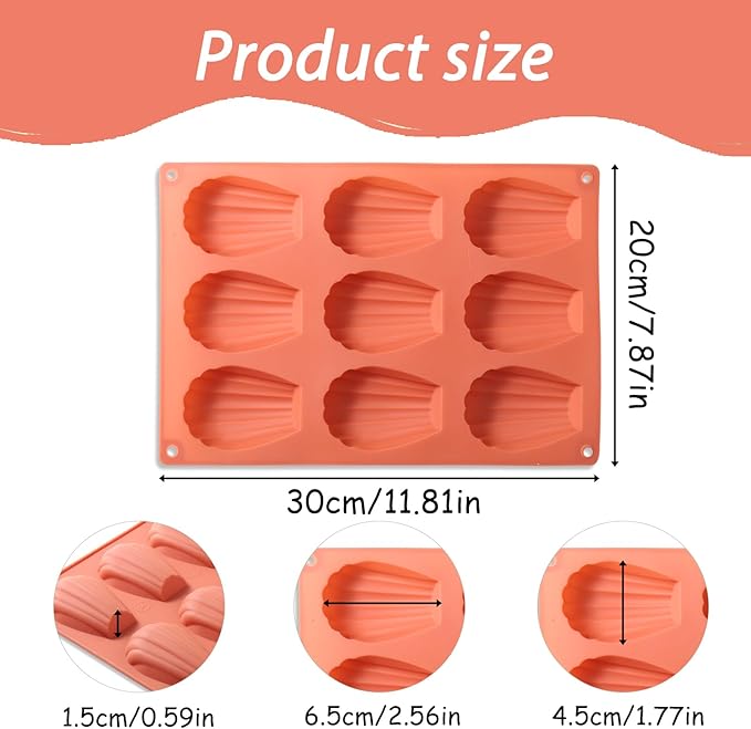 Silicone Madeleine Baking Mold, 8-Cavity Shell Shape, Terracotta Pink
