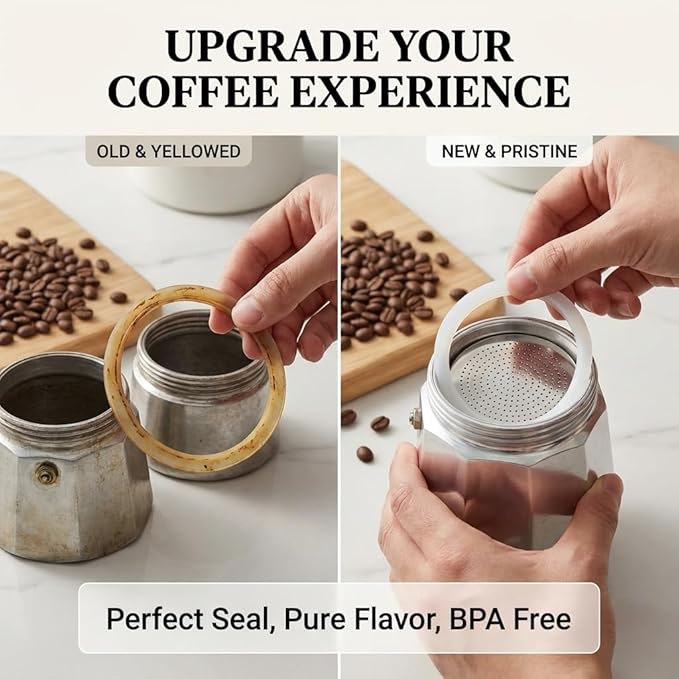 Sivaphe 6 Cups Moka Pot Replacement Infuser Parts Only for Aluminum Italian Stovetop Espresso Coffee Maker, 1 Filter and 3 Silicone Gasket Seals
