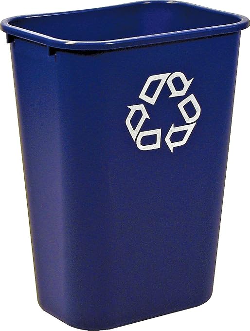 Rubbermaid Commercial Products Deskside Recycling Can, 10.25-Gallon/41-Quart, Blue Recycling Symbol, Plastic, for Bedroom/Bathroom/Office/Under Desk/Sink