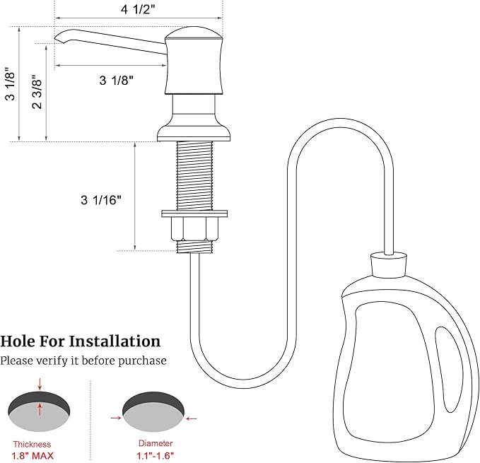 Sink Soap Dispenser for Kitchen Sink Brushed Gold Upgrade with 40" Silicone Extension Tube Kit, Connect to Your Soap Bottle Directly