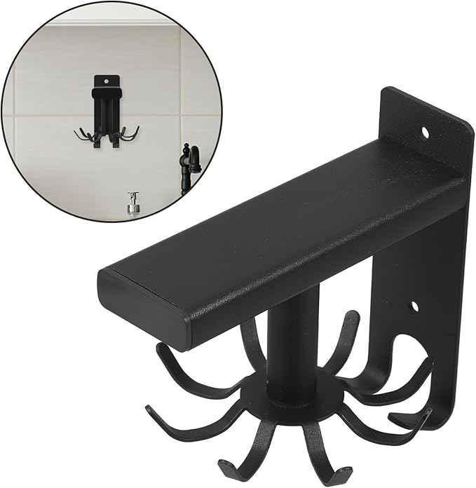 GLEAVI Wall Mounted Rotatable Kitchen Utensil Hook Rack with 8 Black Hooks, 360° Swivel Cooking Utensil Organizer for Kitchen Storage and Hanging