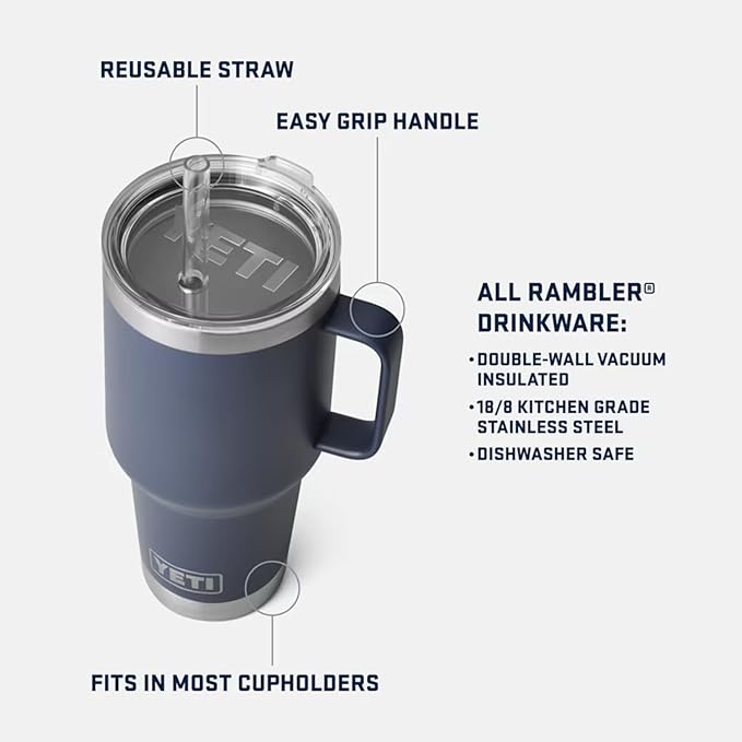 YETI Rambler 35 oz Tumbler with Handle and Straw Lid, Travel Mug Water Tumbler, Vacuum Insulated Cup with Handle, Stainless Steel, Papaya
