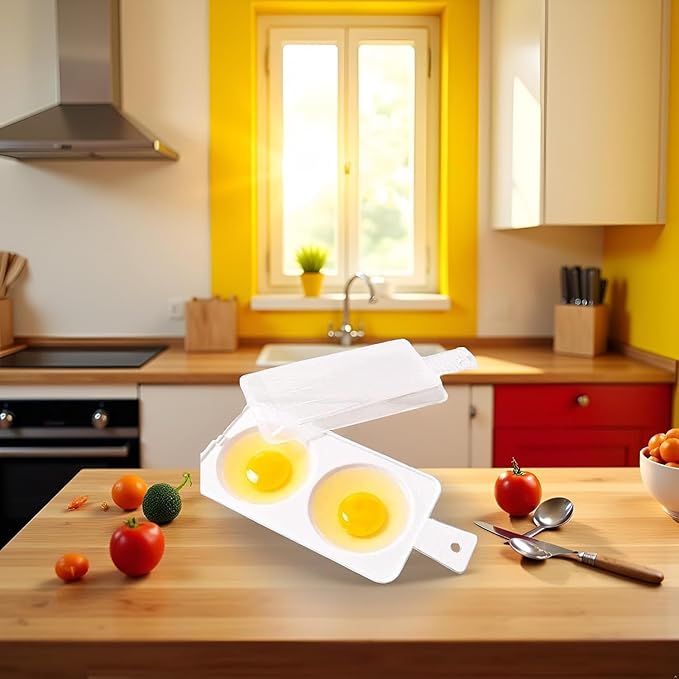 White 2 Slots Microwave Oven Egg Steamer Poacher Cooker, Egg Cooker Poacher with 2 Cavity Egg Boiler Boil Steamer Kitchen Tool,Rectangular,Poach Eggs, Boil Cook Steam Eggs Poachers Specialty Cookware