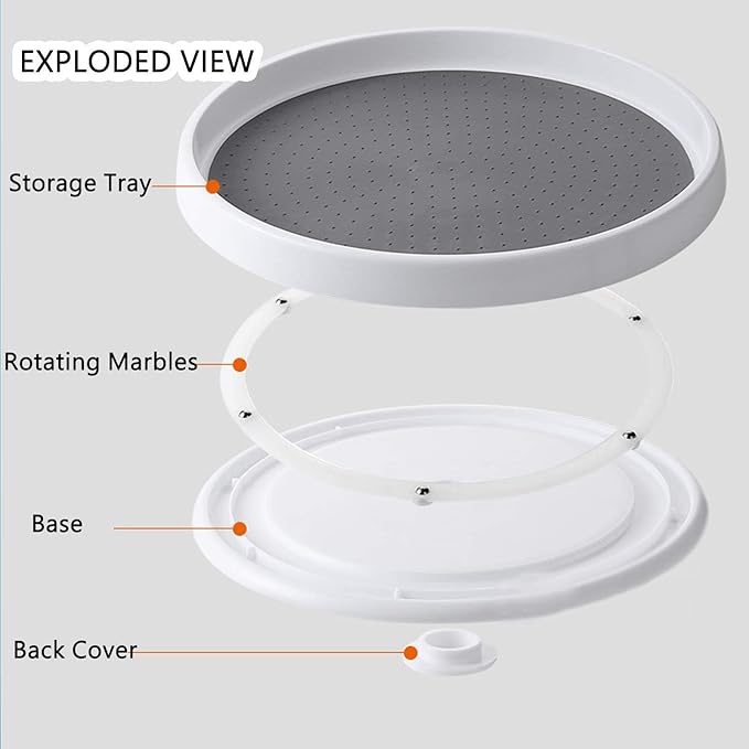 Roninkier Lazy Susan Cabinet Organizer - Rotating Spice Rack Kitchen Storage Cosmetic Makeup Organizers, White/Gray and Clear, 9-Inch and 10-Inch, 4-Pack