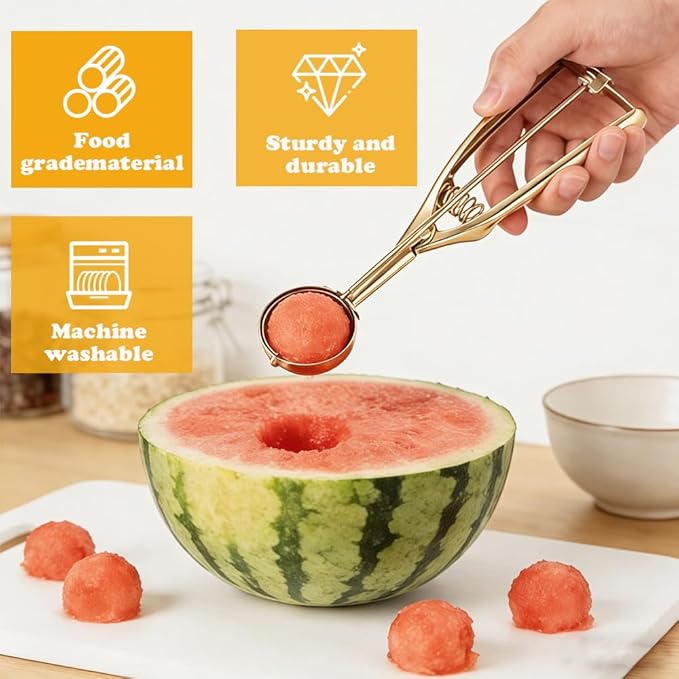 Gold Ice Cream Scoop 304 Stainless Steel Cookie Scoops for Baking Melon Baller with Trigger 3 Sizes (Gold, S)