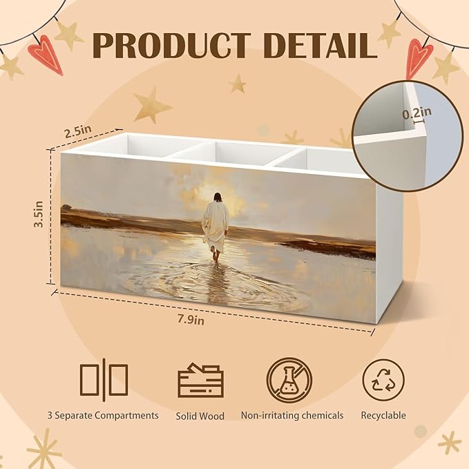 Christian Jesus Wooden Utensils Holder, Christian Kitchen Decor, Jesus Walking on Water Religious Wood Cooking Utensil Holder Organizer for Kitchen Countertop Counter Decor Accessories