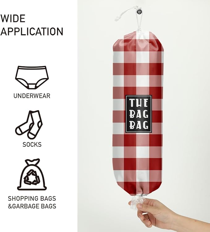 Plastic Bag Holder,Reusable And Washable Grocery Bag organizer,for Home Kitchen Travelling Camping Decor, use 1 Pack, Red And White Plaid Pattern