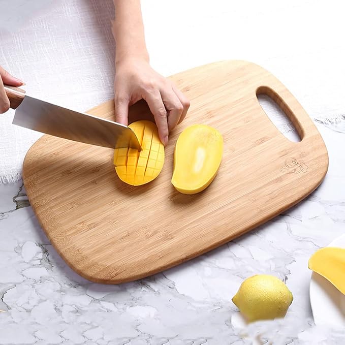 Board Bamboo Cutting Board with Handle Wooden Cutting Board for Kitchen Board Set for Vegetables Meat Cheese Cutting Board for Carving Meat or Vegetables (Carbonized Color Set