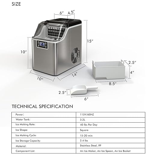 COSTWAY Countertop Ice Maker, 40LBS/24H Portable Compact Ice Machine with Top Inlet Hole, Auto Self-Cleaning Function, 24 pcs Ice Cube in 15 Mins, Ice Scoop and Basket Perfect for Home, Party, Office