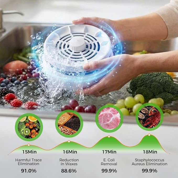 Fruit and Vegetable Washing Machine, Waterproof Fruit and Vegetable Cleaner, Rotatable Fruit and Vegetable Machine, The Fruit Cleaner Device Automatically Turns on in The Water (Green)