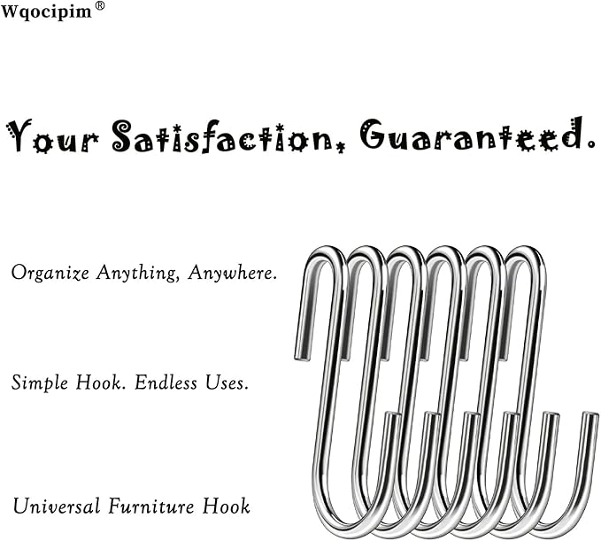 50-Pack 2.4 Inch Heavy Duty Stainless Steel S-Hooks — Waterproof Kitchen Utility Hooks for Pots, Pans, Mugs, Towels and More, Ideal Gift for Friends