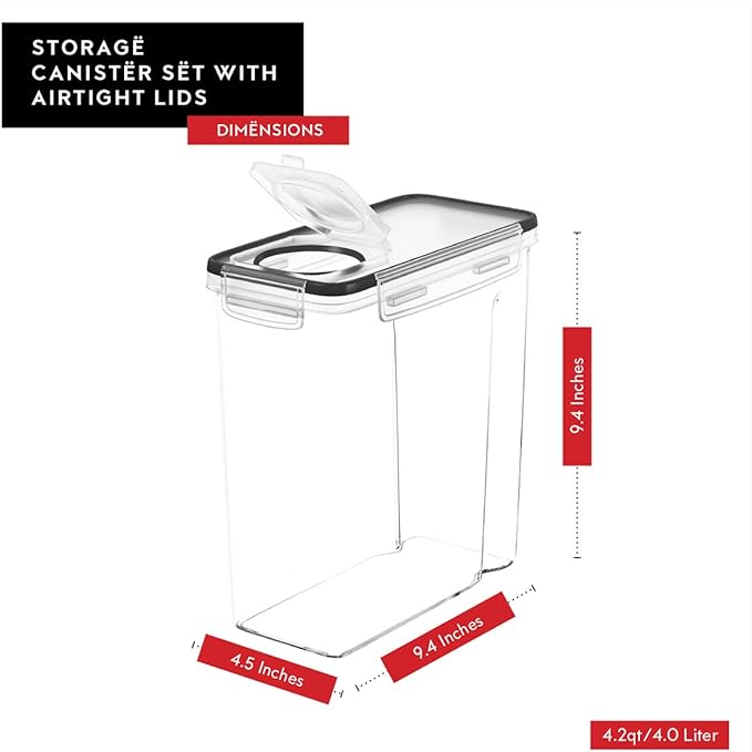 DWËLLZA KITCHEN 4 Pack Cereal Containers Storage - 17 oz Olive Oil Dispenser Bottle & 6 oz Glass Olive Oil Sprayer